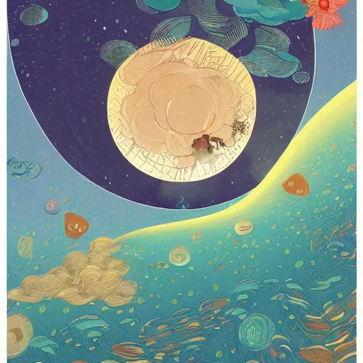 Prompt: modern tall wavy universe disk cod candy lard petal , by Victo Ngai and Juan Giménez and Eleanor Vere Boyle , child's drawing , movie poster , lowbrow