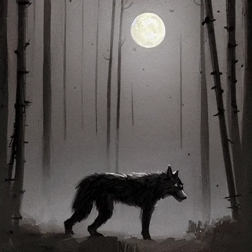 Image similar to An image of werewolf at night with full moon in style of Jakub Różalski, digital art, artstation