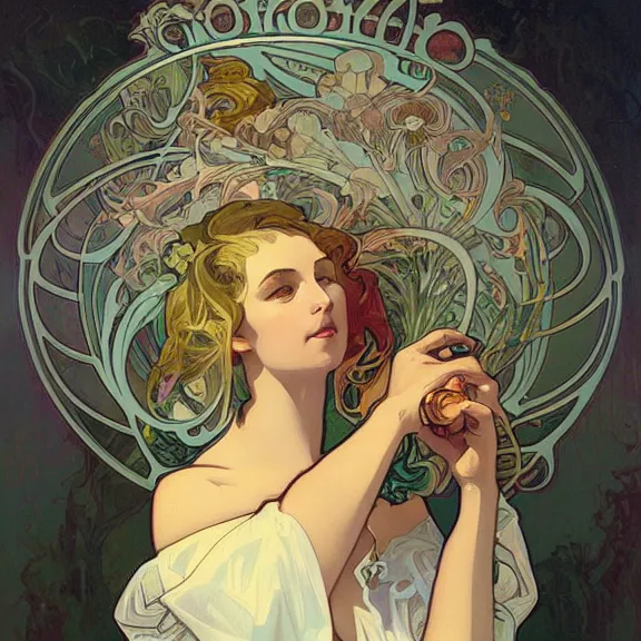 Image similar to a highly detailed beautiful portrait in the style of alphonse mucha and in the style of peter mohrbacher.