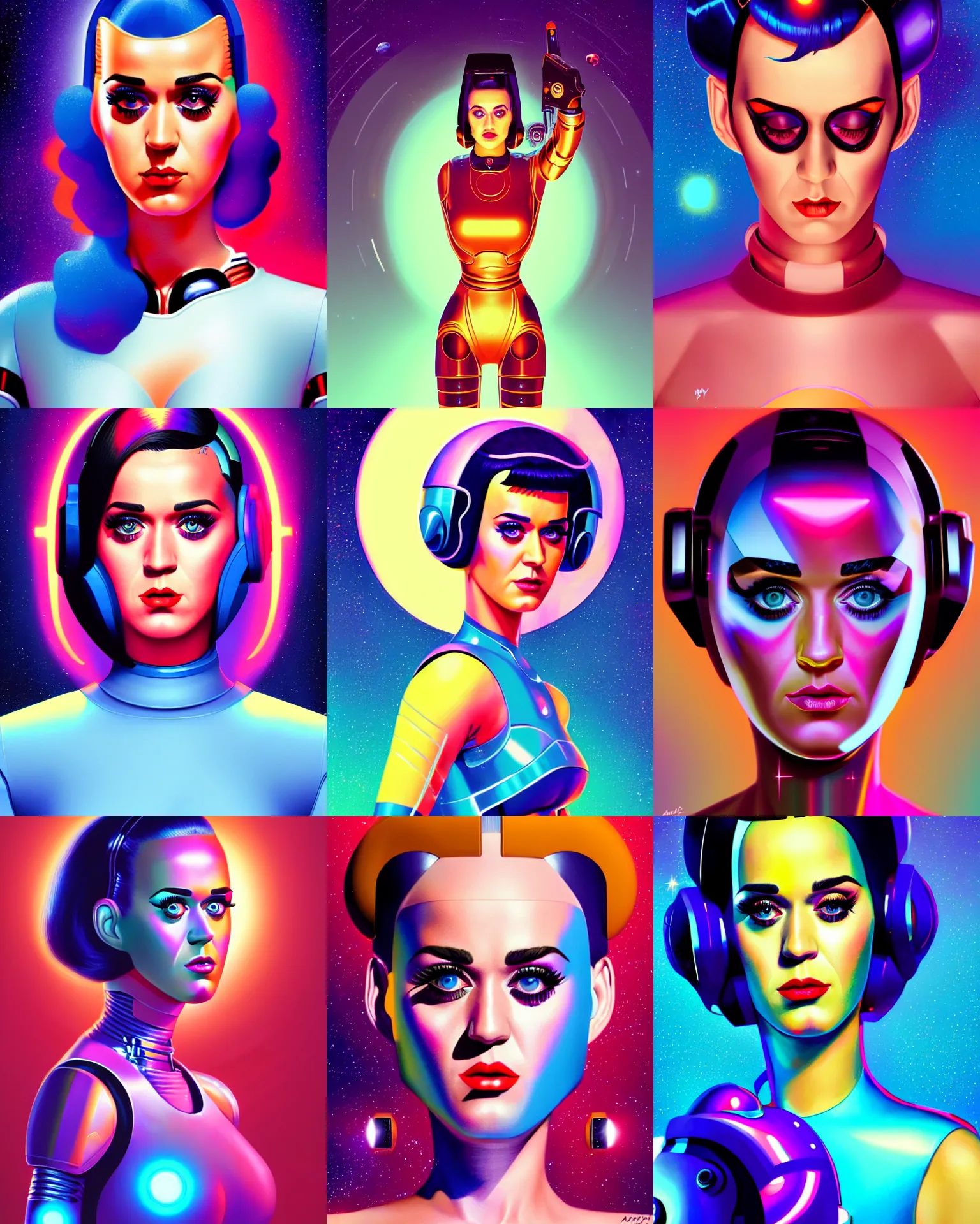 fashion magazine photoshoot, futuristic fashion, most beautiful faces in  the world, female posing, chrome outfit, ai generated Stock Illustration