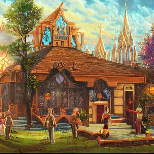 Prompt: john avon painting of the magic academy of raya lucaria