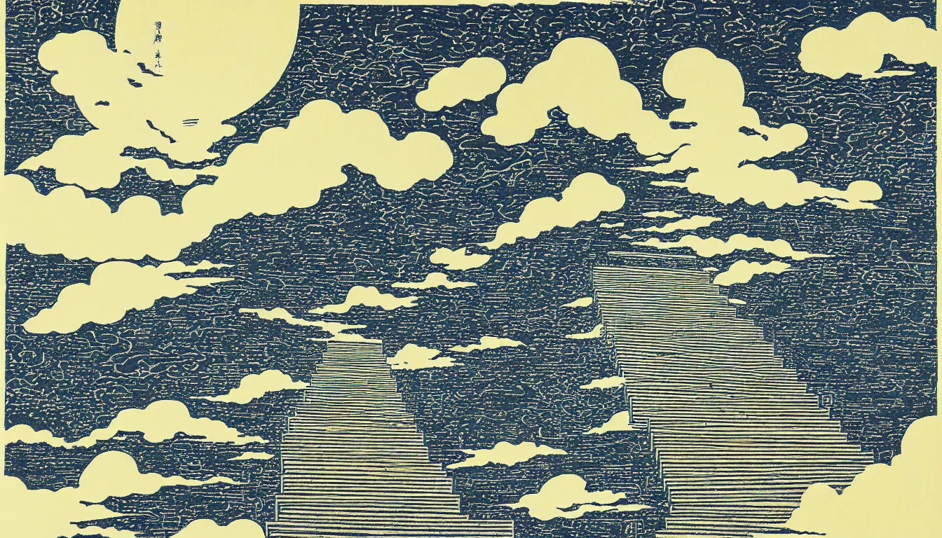 Image similar to stairway to heaven by woodblock print