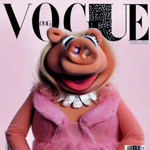 Prompt: Miss Piggy on the cover of Vogue Magazine