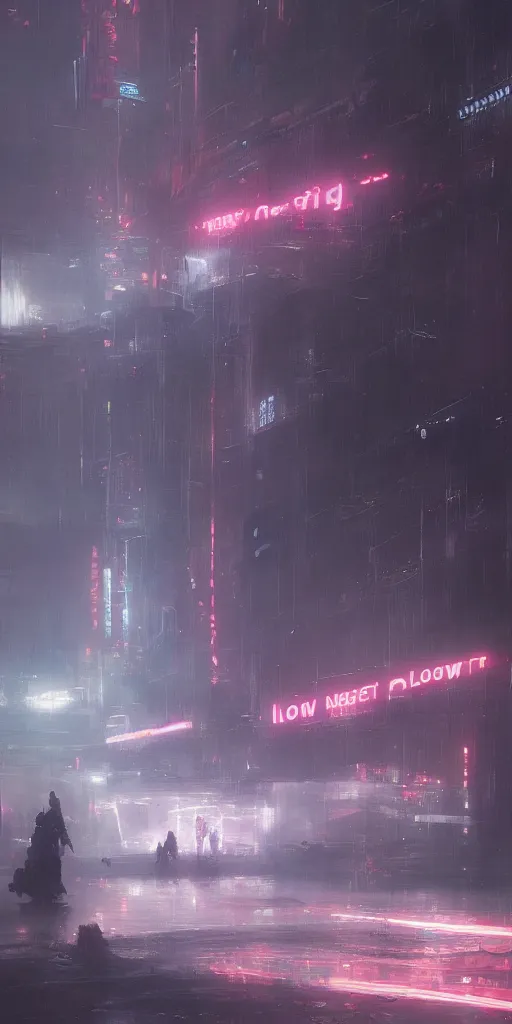 Image similar to neon low contrast scene, soft, sad, misty, by ruan jia and wadim kashin