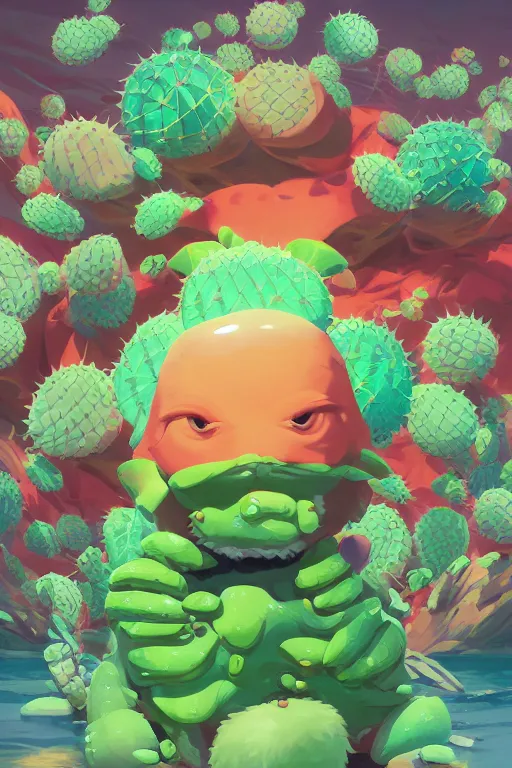 Image similar to 3 d render creature animal sushi cristal very big eye roots cactus elemental flush of force nature micro world fluo fishscale, comics gta 5 cover, official fanart behance hd artstation by jesper ejsing, by rhads, makoto shinkai and lois van baarle, ilya kuvshinov, ossdraws