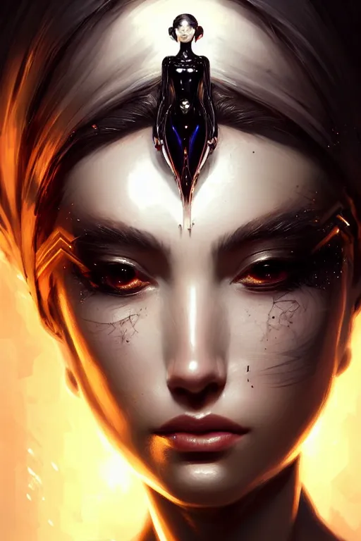 Image similar to beautiful female android in distress!, black shiny eyes, half portrait, background explosion, intricate detailed environment, floro details, intricate, elegant, highly detailed, digital painting, artstation, concept art, smooth, sharp focus, illustration, art by artgerm and greg rutkowski and brian sum,