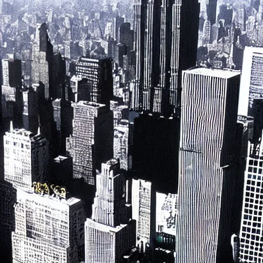Image similar to sahara sand destroying empire state building, in american psycho ( 1 9 9 9 )