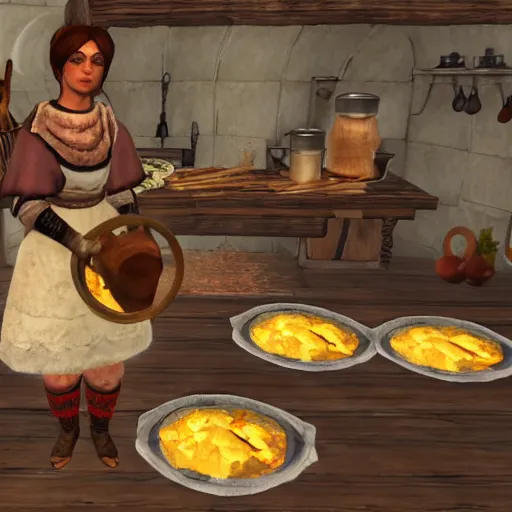 Image similar to mediaeval cooking mama skyrim, 4 k