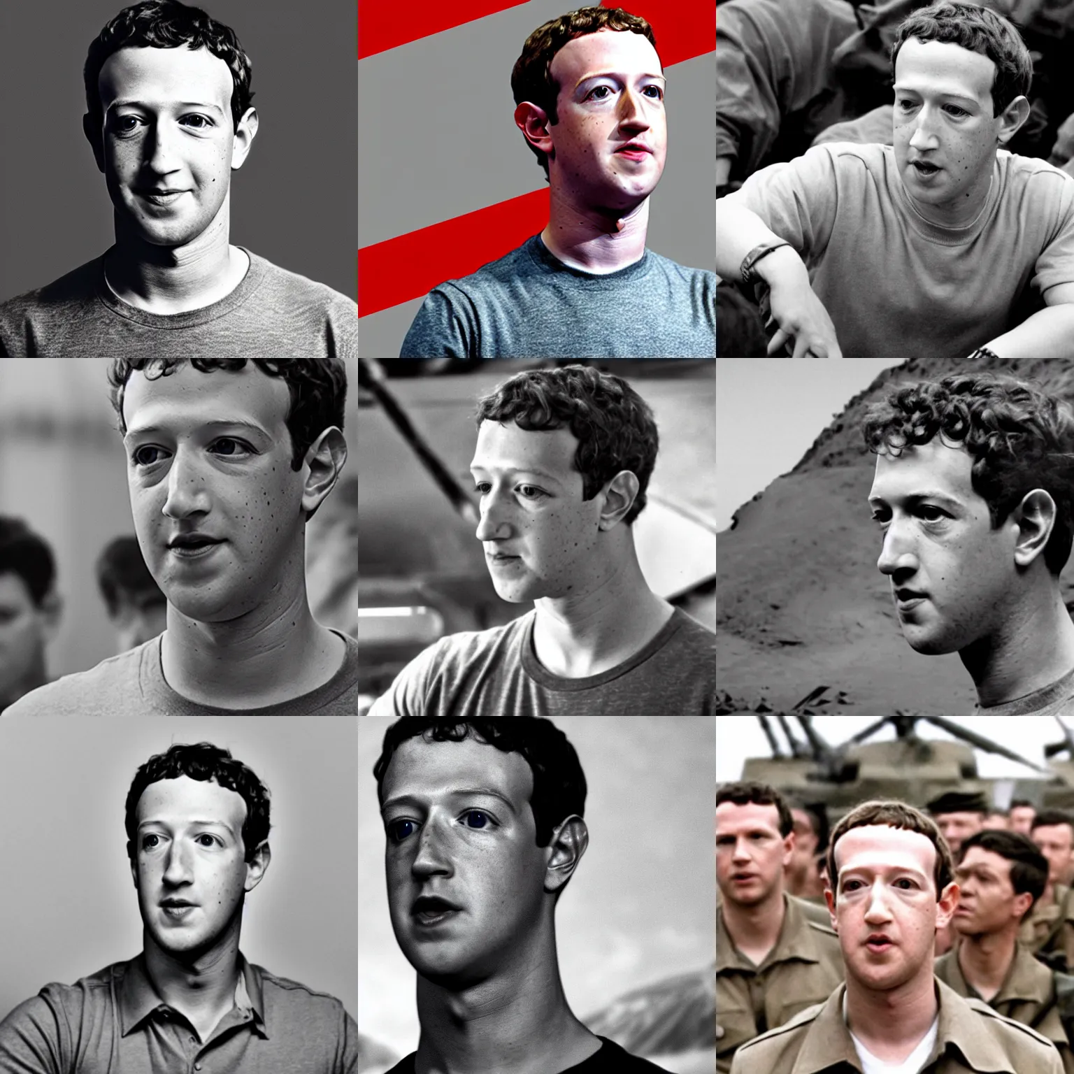 Prompt: Movie still of Mark Zuckerberg in Letters from Iwo Jima