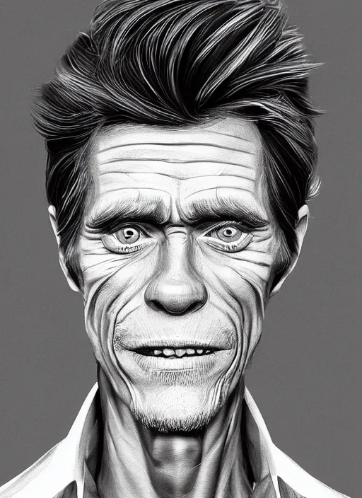 Image similar to young willem dafoe portrait illustrated by rossdraws, digital artwork 4 k