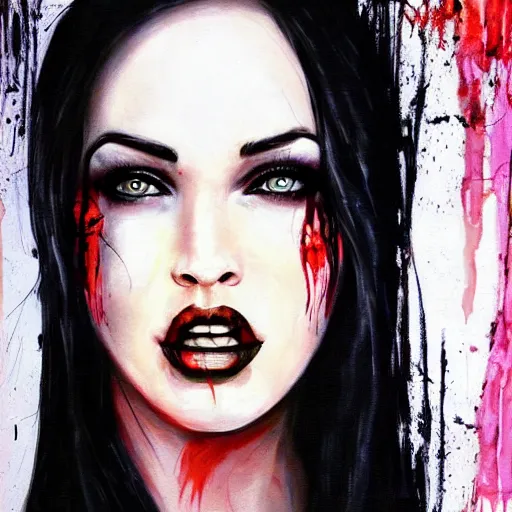 Prompt: abstract painting of megan fox | horror themed | creepy