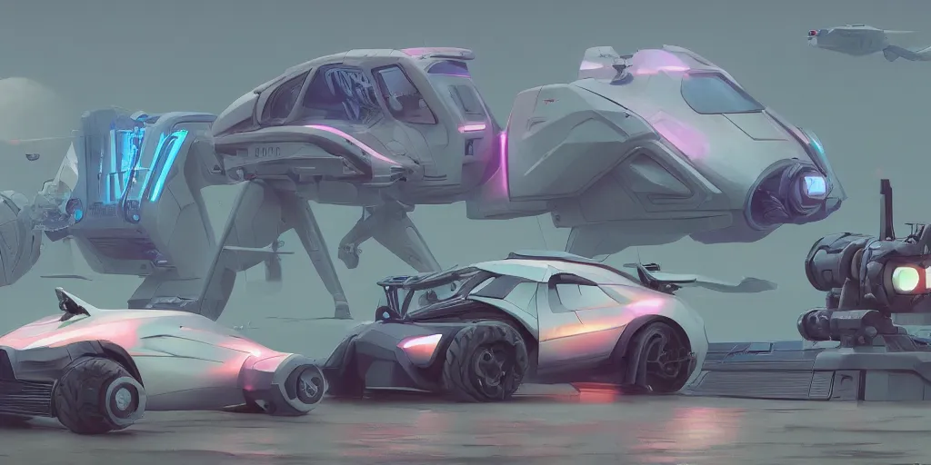 Image similar to Hard Surface Shape Form Exploration, Detailed, 8k, sci-fi, pastel colors, props, panel, concept, simon stalenhag ,syd mead, vehicle, speeder, parts,modular, insane detail