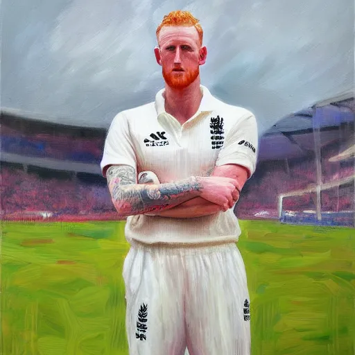 Image similar to a portrait of Ben Stokes, England cricket captain, oil painting in the style of Lucian Freud, morning light, trending on artstation