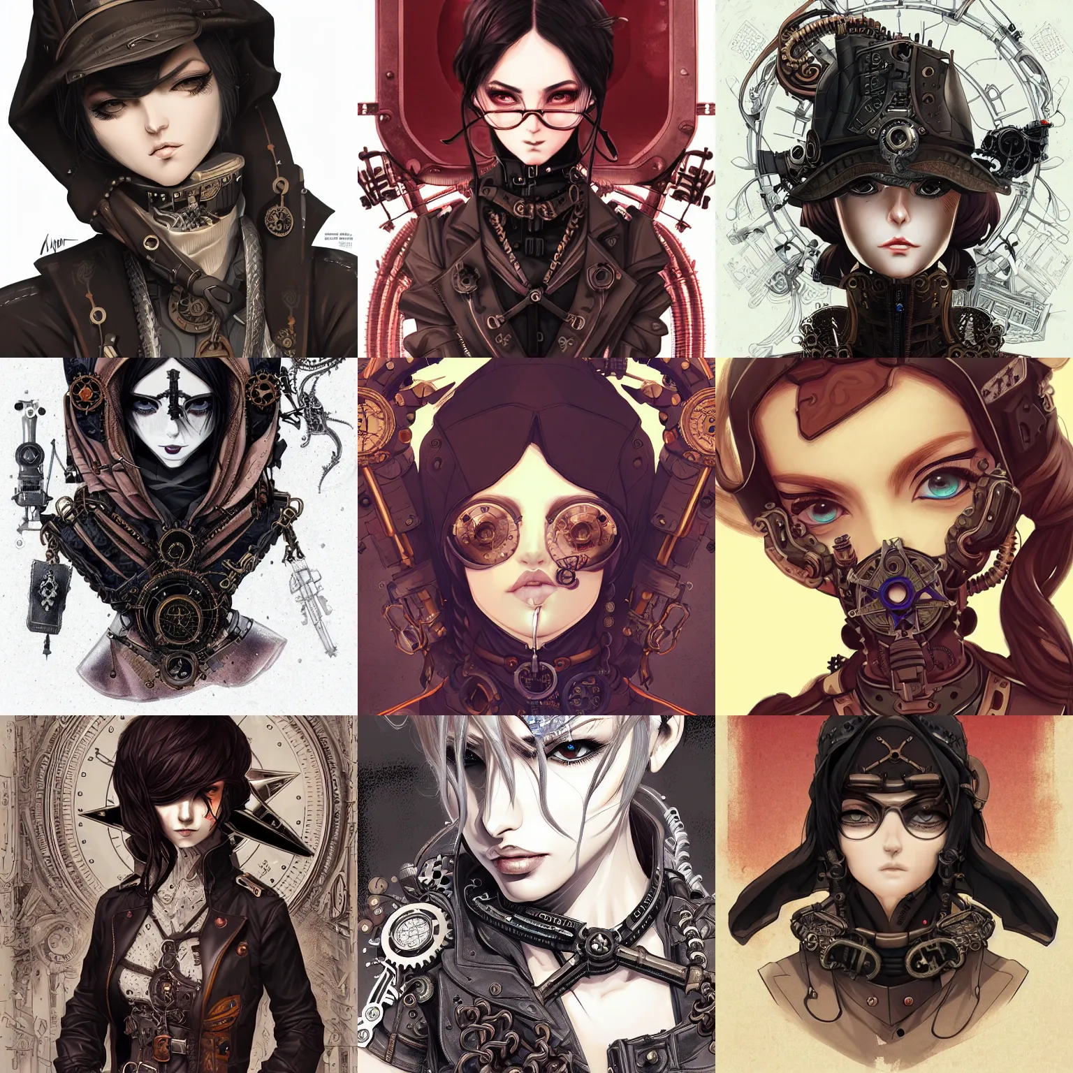 Prompt: steampunk techwear occultist, chaos magick, leviathan cross, androgynous, beautiful, detailed symmetrical close - up portrait, intricate complexity, in the style of artgerm and ilya kuvshinov, cel - shaded