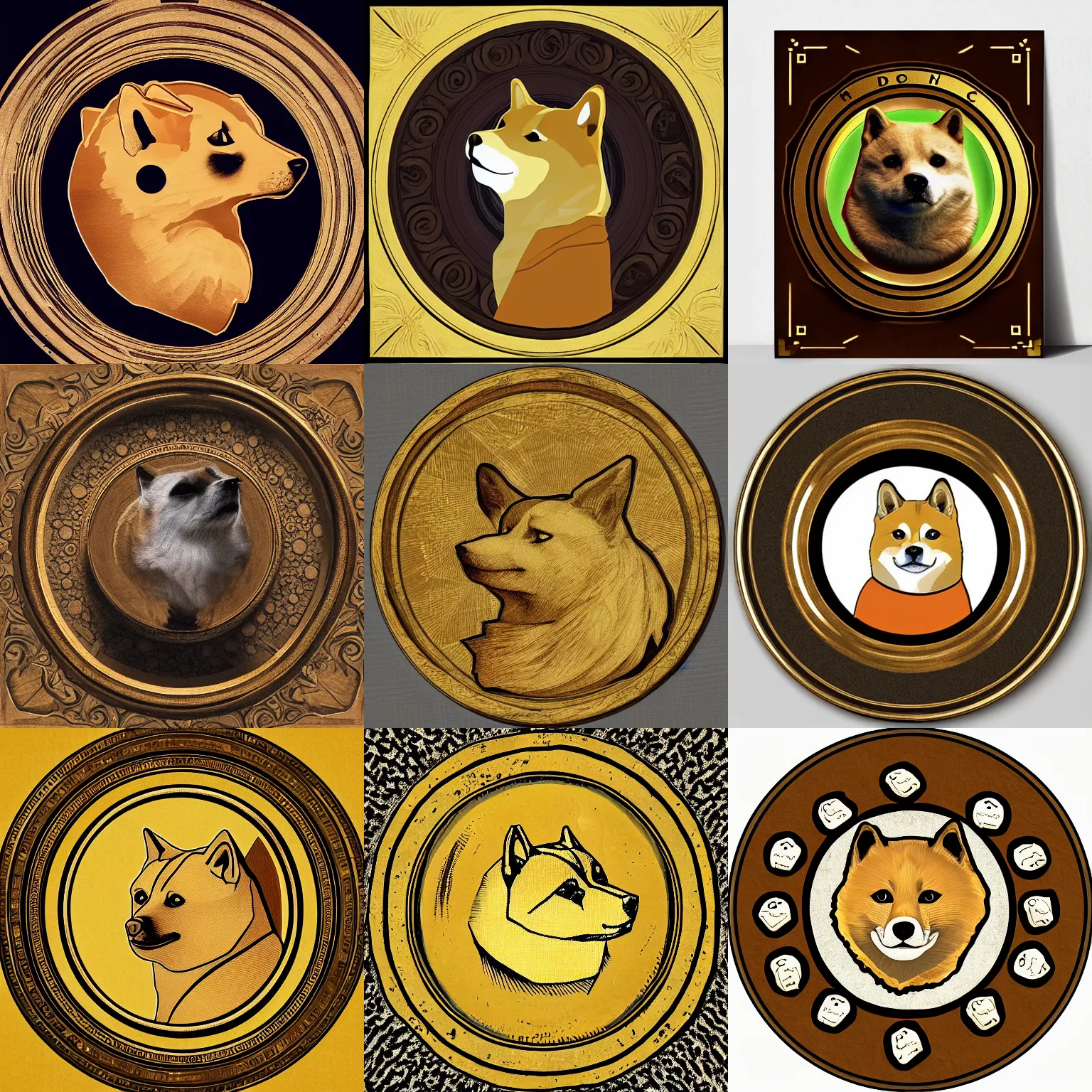 Prompt: portrait of dogecoin. renaissance style, circular elements