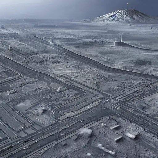 Image similar to moonwalker photo, future city street on the moon, a detailed image of a future norilsk base, street moon landscape