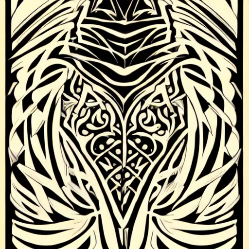 Image similar to a vector tattoo design in an art nouveau style, and in a spiky tribal style.