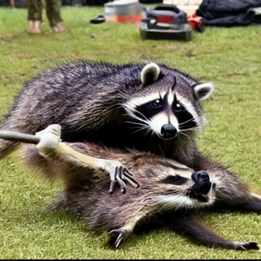 Image similar to raccoon beats captain Jack sparrow in jiu jitsu