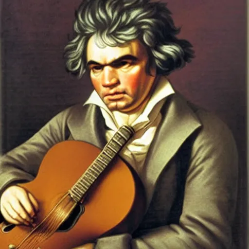 Prompt: beethoven playing an electric guitar