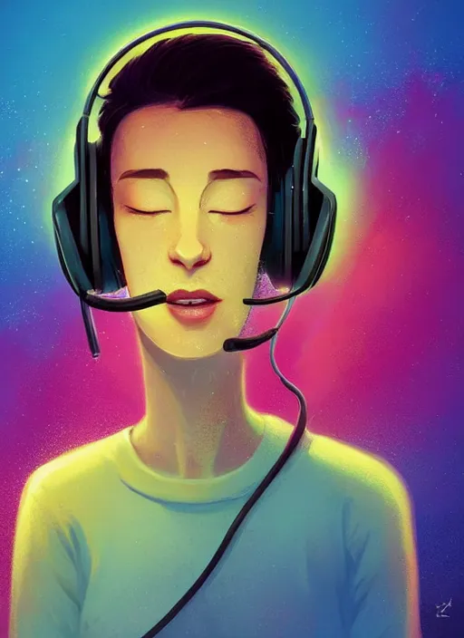 Prompt: portrait of a happy telemarketer wearing a headset, hot plumes of steam rising from her head, Alena Aenami, Petros Afshar, Noah Bradley, Anton Fadeev, Anato Finnstark, Steve Henderson, Filip Hodas, Mark Keathley, Thomas Kinkade, Phil Koch, Gilbert Williams, Mike Winkelmann, Beeple