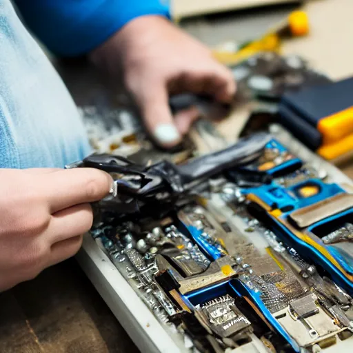 Image similar to detailed photo of a dog fixing an open CPU with tools in hands, dlsr photo