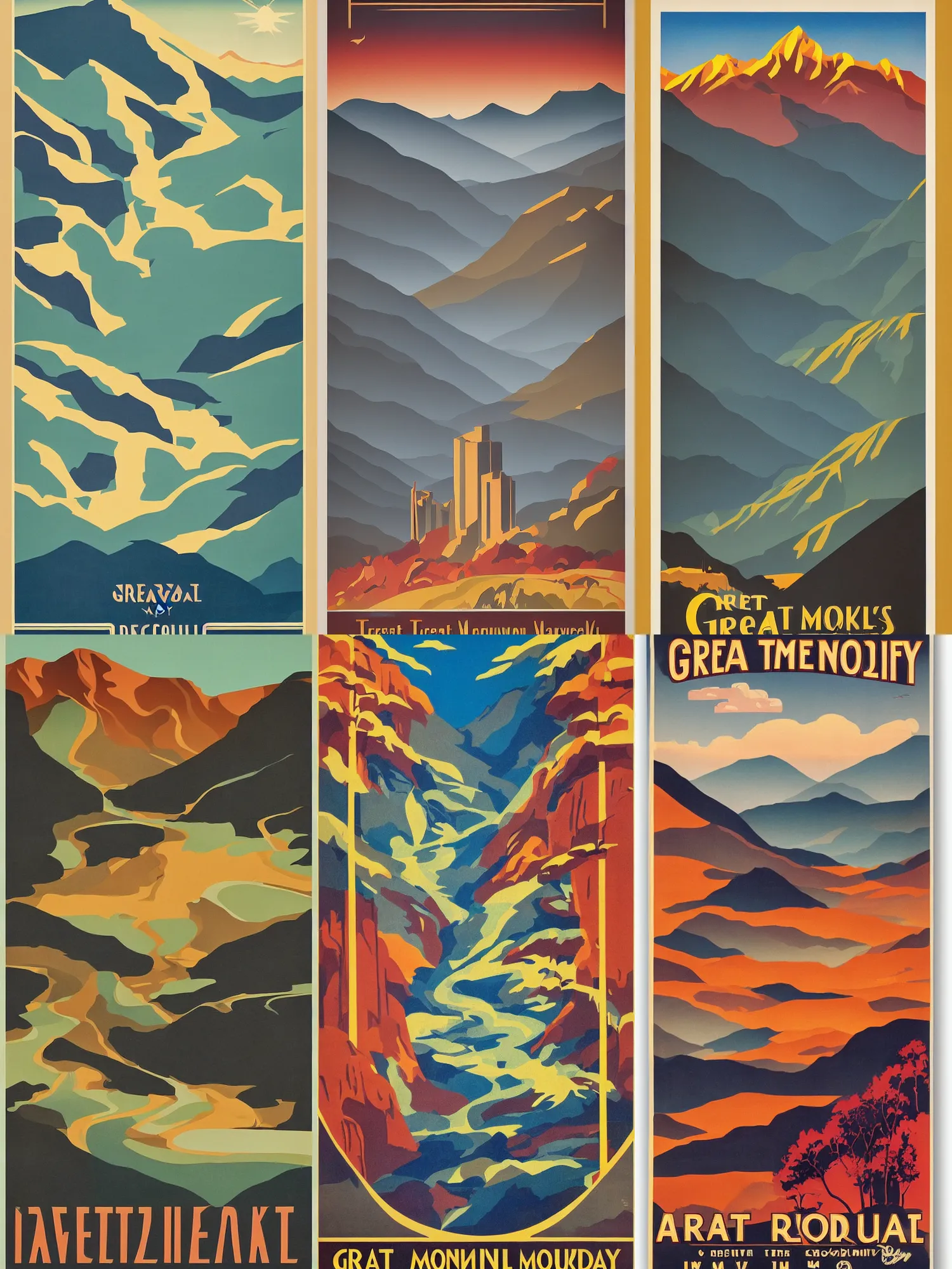 Prompt: art deco travel poster of the great smoky mountains