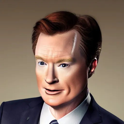 Image similar to photo portrait of the lovechild of conan o'brien, stephen colbert, jimmy kimmel, jimmy fallon, and seth meyers, realistic, hyperrealistic, 8 k resolution, hd quality, very detailed, highly detailed, intricate details, real life, real world, trending on artstation, digital art, really realistic, very realistic, headshot, head in frame, photograph, portrait