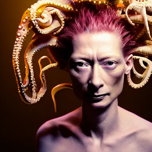 Prompt: closeup studio photograph of tilda swinton as an octopus, dramatic lighting, edited in photoshop