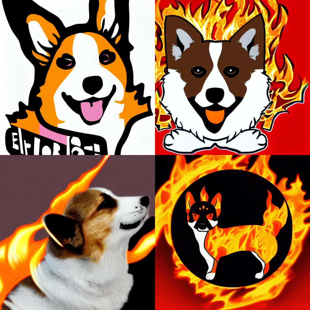 Prompt: E-spot team logo, depicting a corgi made of fire, high quality