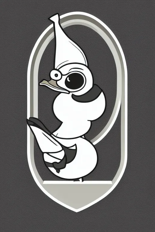 Image similar to a vector based illustration about a duck that is a knight in the style of die cut sticker, negative space is mandatory, no gradients, black ink on white background, smooth curves, vector spline curve style