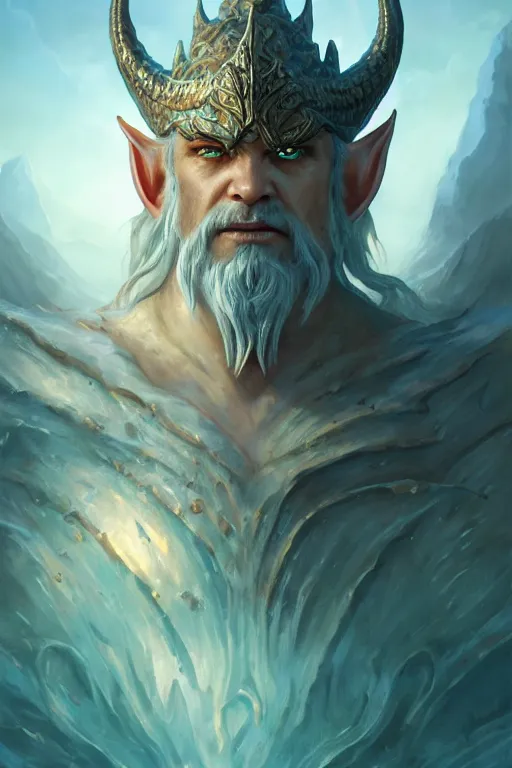 Image similar to lord of sea elf, god of the underworld, highly detailed, d & d, fantasy, highly detailed, digital painting, trending on artstation, concept art, sharp focus, illustration, global illumination, ray tracing, realistic shaded, art by artgerm and greg rutkowski and fuji choko and viktoria gavrilenko and hoang lap, sunny