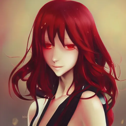 Prompt: kurisu makise, elegant, ultra highly detailed, digital painting, smooth, sharp focus, artstation, top-down shot, red background, art by Ina Wong