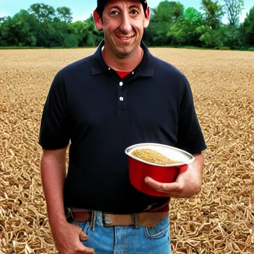 Prompt: Adam sandler as a farmer, portrait