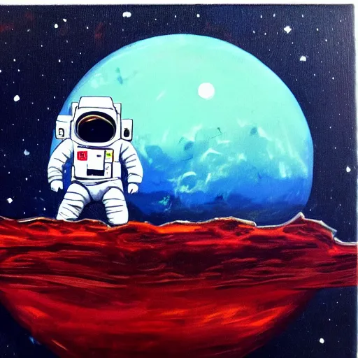 Image similar to an astronaut laying on mars in the style of flooko, acrylic art, detailed, moonlight,