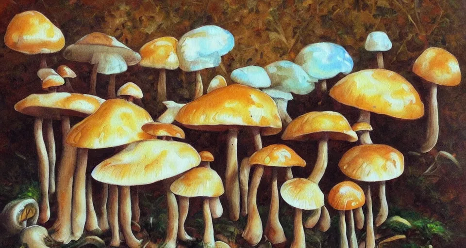 Prompt: a beautiful painting of mushrooms by Tokio Aoyama, Mario Martinez, David Normal