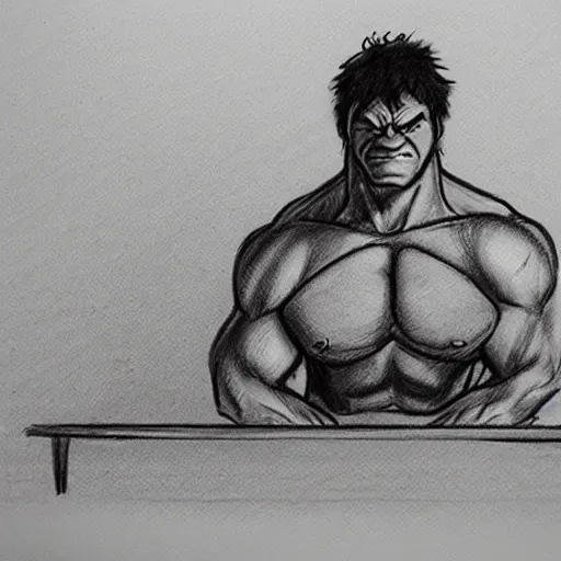 Image similar to hulk at the witness stand in court. pencil court sketch. intricate. highly professionally detailed.