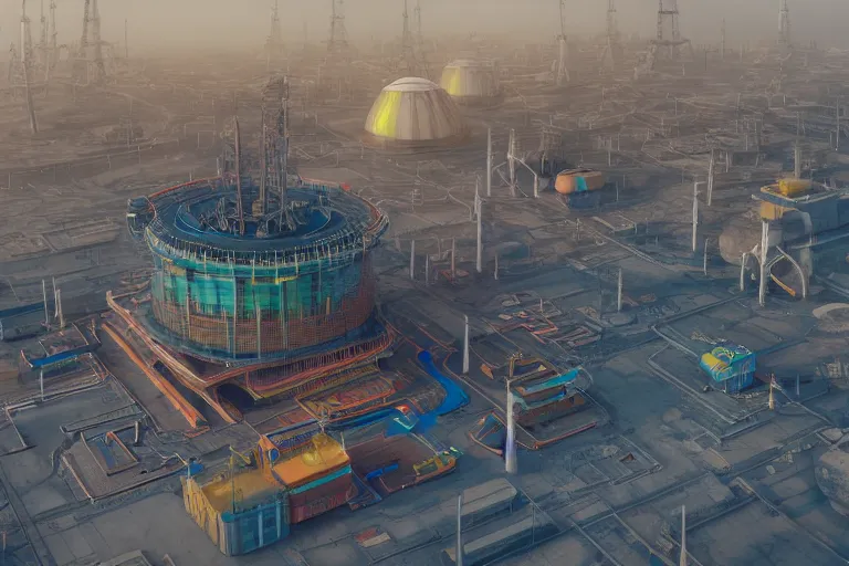 Image similar to nuclear power plant, colorful, sci-fi, utopia, octane render, substance painter, zbrush. Trending on artstation. 8K. Highly detailed.