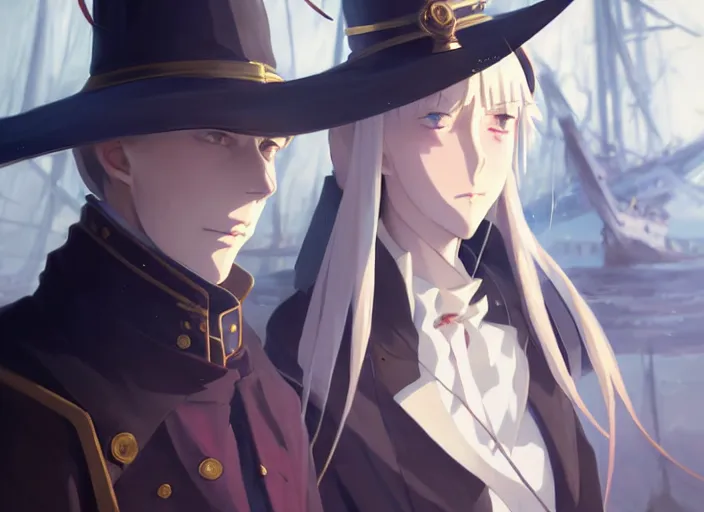 Image similar to portrait of lady maria, helm of second world war warship in background, illustration concept art anime key visual trending pixiv fanbox by wlop and greg rutkowski and makoto shinkai and studio ghibli and kyoto animation, symmetrical facial features, astral witch clothes, dieselpunk, realistic anatomy, gapmoe yandere grimdark, volumetric lighting, backlit