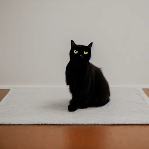 Prompt: studio photograph of a black cat sitting in a white room|sinister