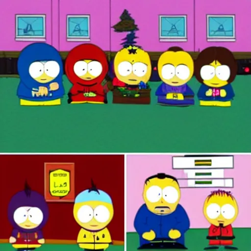 Prompt: south park in the simpsons and family guy