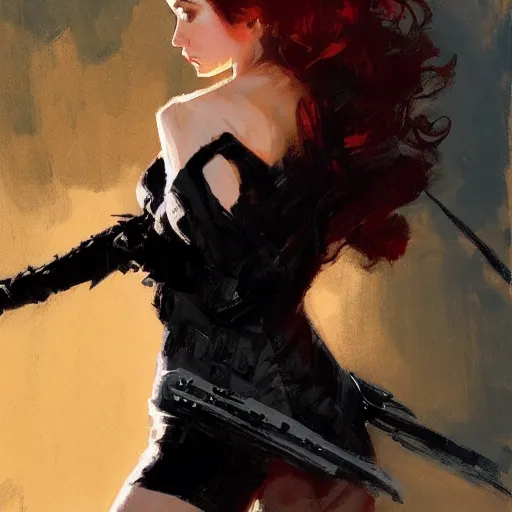 Image similar to alison brie as black widow, intricate, elegant, highly detailed, greg manchess, mucha, liepke, ruan jia, jeffrey catherine jones, ridley scott