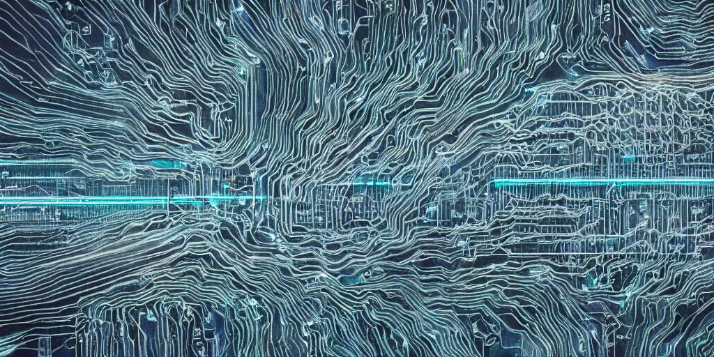 Image similar to a layered abstract sculpture made from densely detailed computer circuits, transistors, led, wire, macro photography, translucent pastel panels, smooth stylized shapes, embedded in clear epoxy, macro, overlapping layers, hyper - realistic vfx render