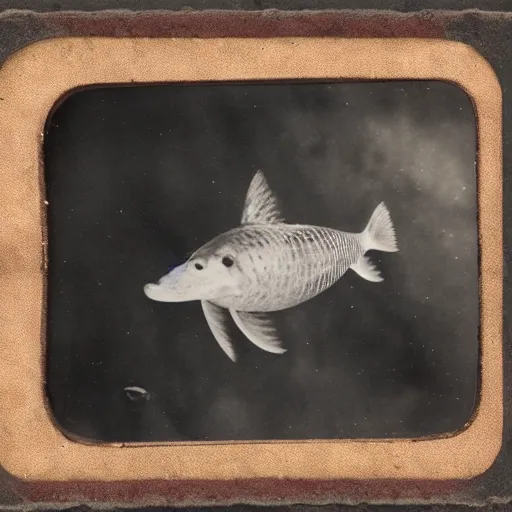 Prompt: tintype photo, underwater, sea creature