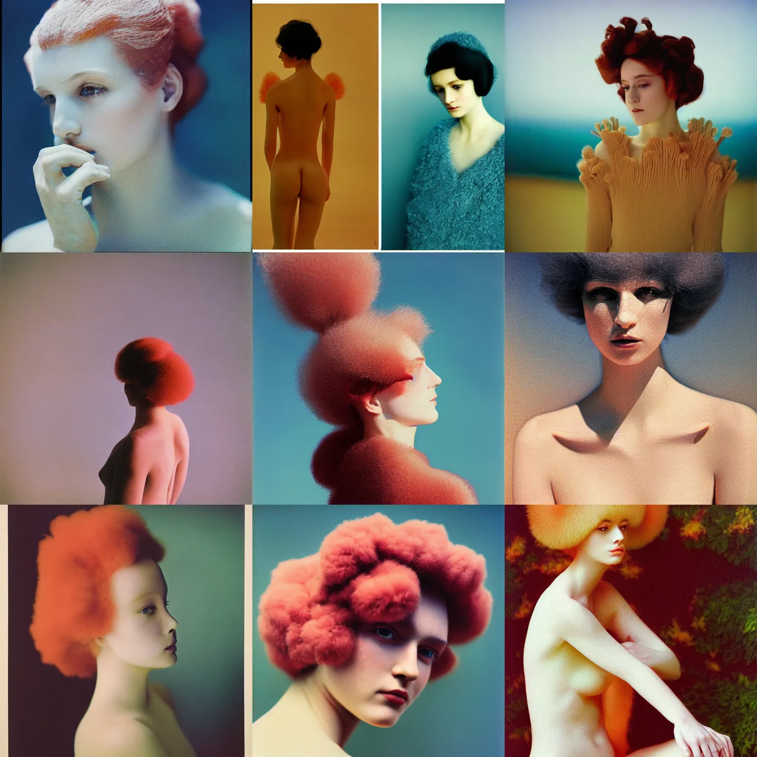 Prompt: kodak portra, 8 k, soft light, clean lines, fine art portrait photography, coral polyps covering top half of head, highly detailed pattern, fashion photography, maxfield parrish, camille vivier, moebius, james jean, yoji shinkawa, odilon redon, gaston bussiere, eugene grasset, janis rozentals