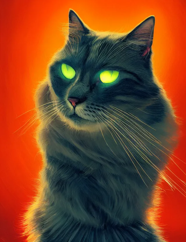 Prompt: conceptual portrait of a cat looking contemptuously at people, the lord of the rings, gloomy harbor, concept art of matte painting, art nouveau, beautiful illumination, swirling bright color lines, fantastically tasteless, aesthetic octane rendering, 8 k hd resolution, ilya kuvshinov, kushart krent and gilleard james