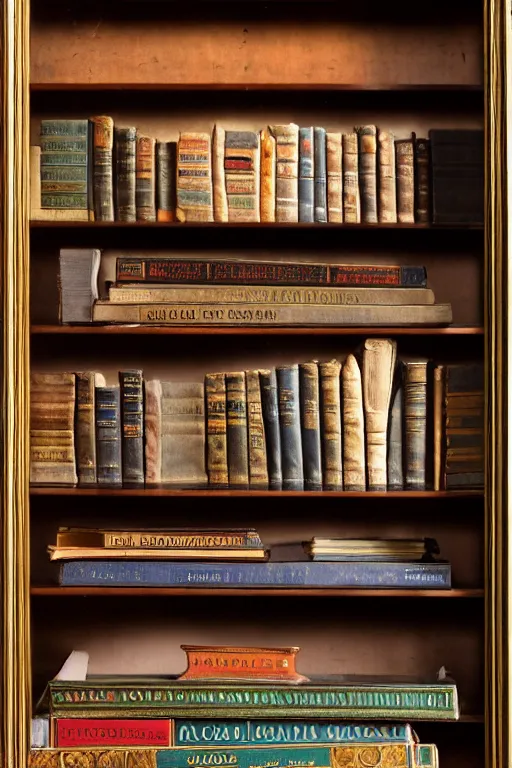 Image similar to soft colorsphotograph imax and solomon joseph solomon and richard schmid and jeremy lipking antique bookshelf full of antique books