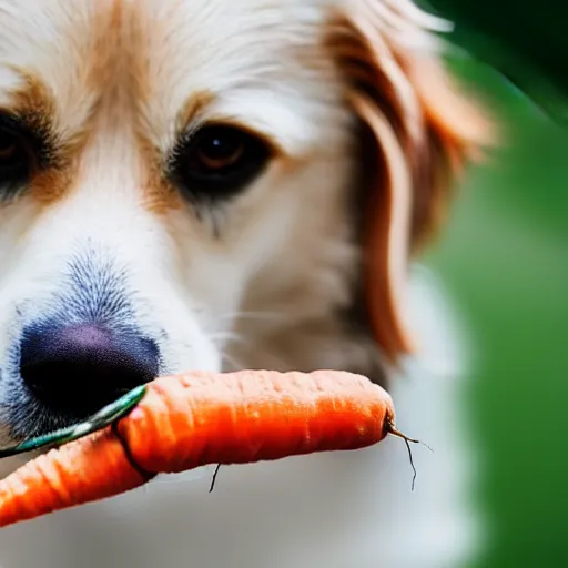 Prompt: A dog eating a carrot, realistic, 4k, detailed