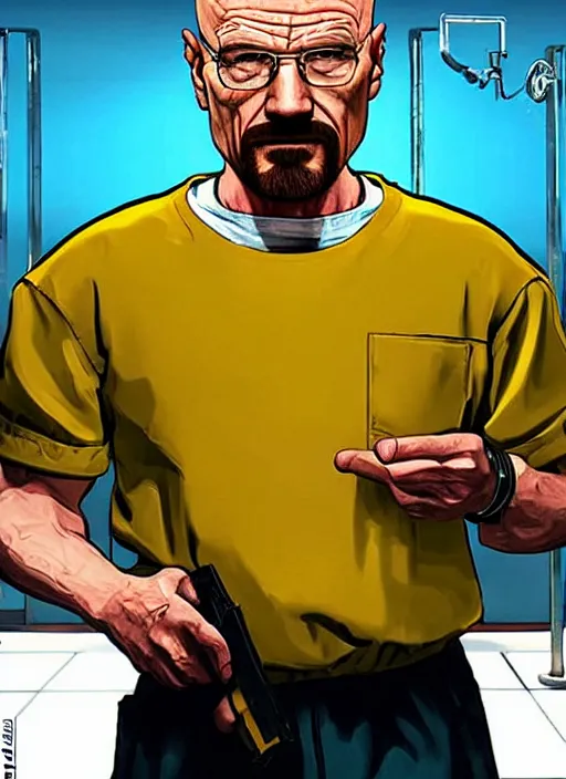 Image similar to walter white in a prison cell on game poster of gta 5