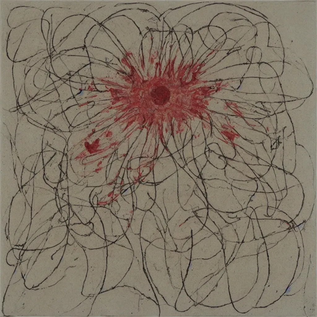 Image similar to a drawing on squared paper representing flower and stain and scribbles by cy twombly, gallery art, contemporary