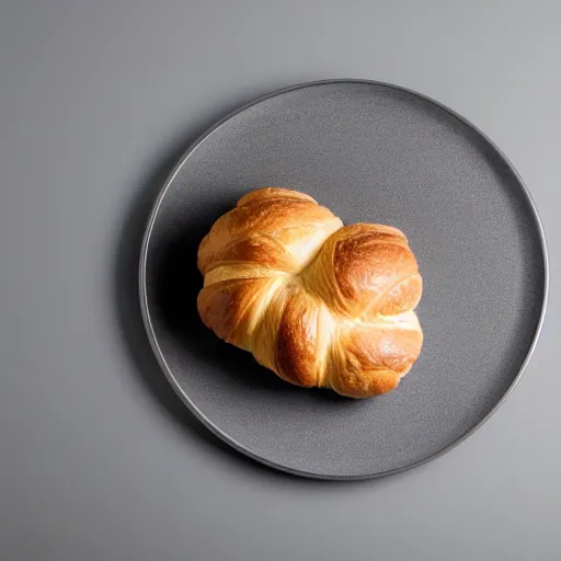 Image similar to professional studio photography of a croissant on a table, grey background, balanced lighting, xf iq 4, f / 1. 4, iso 2 0 0, 1 / 1 6 0 s, 8 k, raw, unedited, symmetrical balance, in - frame